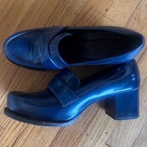 Jil Sander leather blue loafer chunky heels